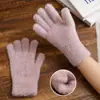 Guantes de dedo de piel sintética de visón grueso Corea del Sur color liso lindos cálidos de piel suaves pegajosos para mujer invierno cinco dedos a prueba de frío