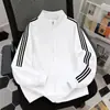 2026 Moda Americana Chaqueta con Cuello Alto de Tres Rayas para Hombre Otoño Tendencia Marca Cardigan con Rayas Sudadera Chaqueta Deportiva Casual