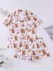 Conjunto de Pijama Feminino Transfronteiriço com Gola Estampada, Manga Curta e Shorts, Roupa de Casa Confortável e Respirável, Pijamas Atacado Estilo Europeu e Americano