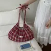 Bolsa de Ombro Plissada Xadrez Retrô, Bolsa Tote Grande Capacidade Estilo Universitário para o Dia a Dia, Bolsa Transversal Fashionável Estilo Preguiçoso Ins