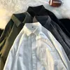 Estação de primavera e outono, algodão puro, camisa de manga comprida estilo urbano japonês, estilo casual americano, perfeita para usar em camadas, camiseta de algodão puro