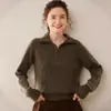 Suéter de cachemira de montaña para mujer, otoño e invierno, cuello alto, hombros engrosados, media cremallera, tejido trenzado, nicho, 2024