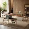 Mesa de té de madera maciza estilo chino nuevo personalizada Mesa de té para recepción de oficina, sala de reuniones, preparación de té Color nogal Mesa de té de losa grande