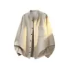 Camisa de manga larga para hombre 2026, nueva, cuello mao, corte holgado, aspecto de lino, talla grande, a la moda y casual, camisa de frente abierto