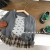 Corea del Sur Ropa Infantil Primavera y Otoño Cárdigan de Punto para Niña Abrigo Falda Plisada a Cuadros con Lazo para Bebé Niña para Comercio Exterior