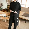 Roupa Masculina Retro Estilo Chinês Camisa Longa Chinesa Homens da Dinastia Han Estilo Japonês Roupa Casual Jaqueta Linho Manga Longa Terno Tang Masculino