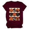 Amazon eBay sitio independiente moda casual versátil mujer nueve calabaza fantasma murciélago gato negro cuello redondo manga corta