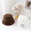 Chapéu de Pescador de Pelúcia Inverno Novo Estilo Coreano com Decoração de Laço para Mulheres Adultas, Chapéu Balde Versátil Quente Espessado