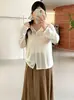 Suéter de malha versátil com gola dobrada para mulheres plus size, coleção de outono 2026, peça externa fina e solta casual para mulheres plus size