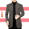 Abrigo Grueso de Lana para Hombre con Forro Polar Otoño 2025 Chaqueta para Hombre Negocios Casual de Edad Media Cuello Alto Chaqueta de Papá