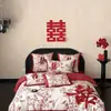 Novo Conjunto de Casamento de Algodão de Fibra Longa 100S Conjunto de Quatro Peças Estilo Luxo Acessível Capa de Edredom de Casamento de Algodão Puro com Palavras Felizes para Enxoval Roupa de Cama