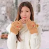 Luvas Espessas para Mulheres no Inverno, Fofas para Ciclismo Quentes com Pelúcia Adicional, Luvas de Mão com Tampa de Desenho Animado Fofas à Prova de Vento Frio