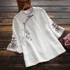Camisa Retro de Algodón y Lino Estilo Chino para Mujer, Primavera y Verano, Cuello Alto Estilo Chino, Top Abotonado, Tapeta Diagonal, Vestido de Té Bordado