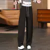 Pantalones de Chándal de Lana Esponjosa de Cintura Alta para Mujer, Colección Primavera/Otoño 2026, Color Gris, Engrosados, Corte Ajustado, Pierna Ancha, Pierna Recta