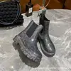 Botas de Chuva Femininas Europeias e Americanas com Color Block e Lantejoulas, Botas de Água Impermeáveis Antiderrapantes de Cano Curto e Salto Médio, Botas de Chuva Curtas Femininas