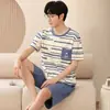 Pijama de Hombre Verano Algodón Manga Corta Shorts Delgado Dibujos Animados Adolescentes Pueden Usar Tallas Grandes Conjunto de Ropa para Casa