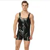 Uniforme de Hombre Tentación Barra Nightclub Juego de Rol Traje de Policía Negro PU Disfraz de Performance Sexy Hueco Traje de una Pieza DS
