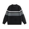 Suéter Retrô com Listras Color Block e Gola Redonda para Homens, Tricô Grosso Texturizado para Outono e Inverno, Pulôver de Malha Solta Tendência Marca Top