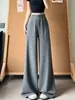 Calça casual cinza escuro estilo máscara para mulheres, tendência outono 2026, nova, cintura alta, com caimento, petite, para yoga, reta, perna larga
