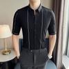 Camisa Masculina Live Supply com Textura, Slim Fit, Manga Elástica, Moda Coreana Jovem, Listrada, Manga 3/4 Casual