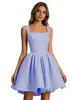 Elegante vestido corto de noche con escote cuadrado, tirantes anchos, ceñido a la cintura, efecto adelgazante, adecuado para fiestas, actuaciones y reuniones anuales, estilo europeo y americano