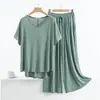 Pijama casual de verano de modal de manga corta talla grande para mujer, ropa posparto de corte holgado, adecuada para mujeres de mediana edad, se puede usar en el exterior, conjunto de dos piezas para el hogar