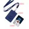 Porta credencial de trabajo cuidadosamente seleccionado, Porta credencial de cuero genuino, Doble ranura para tarjetas, Insignia de trabajo con cordón, Soporte, Insignia escolar para estudiante, Tarjeta de comida para hombre