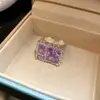 Anillo Abierto Cuadrado de Circonita Plegado, Anillo de Dedo Índice de Gama Alta de Nicho, Moderno, Elegante, Joyería de Lujo Ligero para el Trabajo al por Mayor