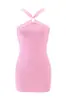 Vestido pequeño lindo de color sólido estilo callejero dulce estilo Ins, corte limpio, ajustado, sexy escote bajo, vestido de nicho