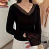 Daimerui 55578-1 Base de Maquillaje Líquida Fina Sin Costuras Máscara Invisible Traje Encaje Cálido Cuello en V Ropa de Otoño y Pantalones de Otoño