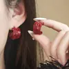 Pendientes colgantes de plata con forma de perla roja de Ankora y aceite de amor, otoño e invierno, estilo francés, retro, ligeros, de lujo, vintage.