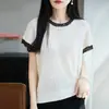 Suave Camiseta de Punto de Lino Irregular Estilo Coreano de Manga Corta para Mujer, Nuevo Top Versátil de Verano Transpirable con Mangas Acampanadas