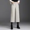 Pantalones de Pierna Ancha Elegantes de Mezcla de Lana para Mujer, Nuevo Estilo Otoño/Invierno 2026, Gruesos, de Cintura Alta, Adelgazantes, Mom Jeans, Pierna Recta Suelta Bootcut