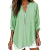 2026 Marca Independente Plus Size Feminina Verão Gola V Pequena Manga Longa Dia da Independência Floral Simples Casual Elegante Camiseta