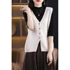 Cardigan colete reversível 100% lã para mulheres, colete suéter sem mangas com decote V, top de malha solta para usar em camadas