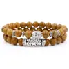 Conjunto Creativo y Único de Pulseras de Piedra Energética Cabeza de Buda OVNI con Accesorios de Pulsera de Tubo Redondo Joyería al por Mayor para Hombres