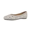 Sapatos de salto baixo femininos de luxo franceses, outono, bico fino, strass, sapatos de boca rasa, fundo plano, confortáveis para grávidas, sem cadarço, sapatos de dirigir