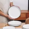 Louça de Mesa Cerâmica Simples Nórdica Japonesa Prato de Cerâmica Doméstico Prato Wok Prato de Prato Frio Prato de Sopa Cor sob Esmalte Prato com Linha Preta