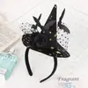Faixa de Cabeça Chapéu de Bruxa para Halloween Decoração de Festival Fantasma Acessórios de Cabelo para Festa de Formatura Fivela de Cabeça Chapéu Pontudo de Bruxa Faixa de Cabeça com Laço de Renda