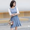 Vestido de Mezclilla Holgado Nuevo de Verano Leche de Papaya Nuevo Coreano Casual Mangas de Murciélago Pequeñas Vestido con Empalme