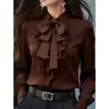 Tops de AliExpress, nuevas camisetas transfronterizas, tops de manga larga con corbata de lazo, moda casual europea y americana para mujer