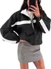 Chaqueta corta de color caqui con cuello alto, nuevo diseño de otoño, con colores contrastantes, corte holgado, un look sofisticado y elegante, y versátil para varios atuendos