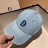 Gorra de Béisbol de Mezclilla Bordada con Letra D Estilo Coreano Simple y Versátil para Mujer en Moda Primavera y Verano Gorra Suave con Visera para Mostrar Rostro Pequeño