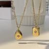 Colar com Pingente de Diamante Incrustado em Forma de Gota de Água Tridimensional Quadrado Estrela de Oito Pontas Retrô Francês Feminino Requintado Sensação de Alto Nível Corrente Clavicular Dourada