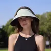Sombrero visera de paja de ala ancha, sombrero de verano para mujer, sombrero para el sol con revestimiento negro para exteriores, sombrero visera que hace que la cara se vea más pequeña, sombrero para el sol