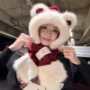 Otoño e Invierno Nuevo Lindo Sombrero Bufanda de Osito Integrado Cuello de Polar Invierno Protección contra el Frío Cálido Esponjoso Protección para Orejas Sombrero
