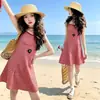 Vestido de Tirantes a Cuadros para Niña 2026 Nuevo Estilo Coreano Estilo Vacacional Vestido de Princesa con Cordones Vestido de Playa de Verano