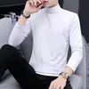 Camiseta Masculina de Gola Meia-Alta Camisa Base Cor Sólida Outono Slim-Fit Camiseta de Manga Longa Gola Média Pura Para Usar por Dentro Para Usar por Fora Roupas de Outono