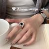 Anillo Minimalista Personalizado Coreano para Mujer S925 Plata de Ley Anillo de Ágata Negra Perla Texturizada Ovalada Vintage