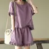 Nuevo Conjunto de Verano 2026: Top Holgado Irregular de Algodón y Lino, Shorts Anchos Casuales Tallas Grandes, Conjunto de Dos Piezas Artístico